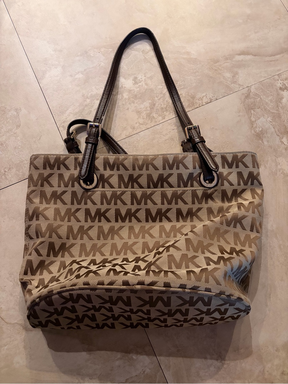Michael Kors Tan and Brown MK Logo Tote